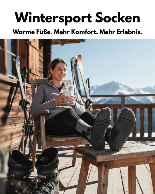 Damen Merino Skisocken 2 Paar Thermo Winter Kniestrümpfe mit Polsterung für Ski und Snowboard