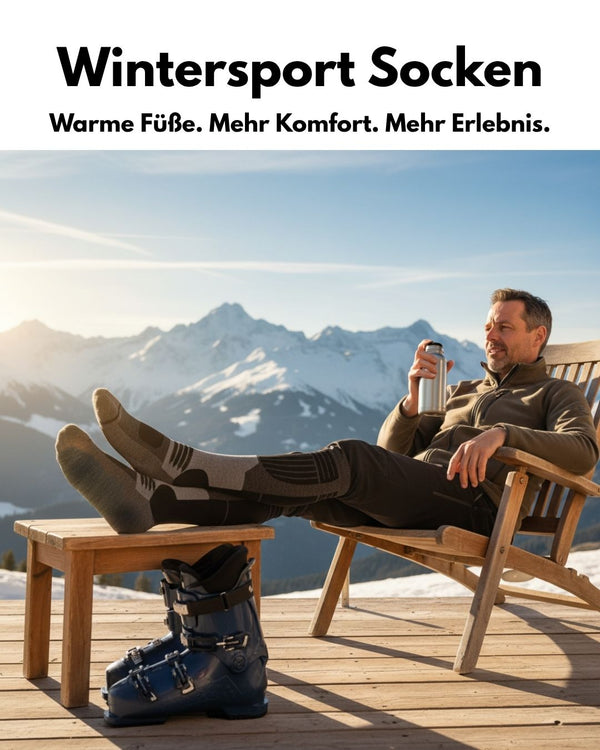 Herren Merino Skisocken 2 Paar Thermo Winter Kniestrümpfe mit Polsterung für Ski und Snowboard