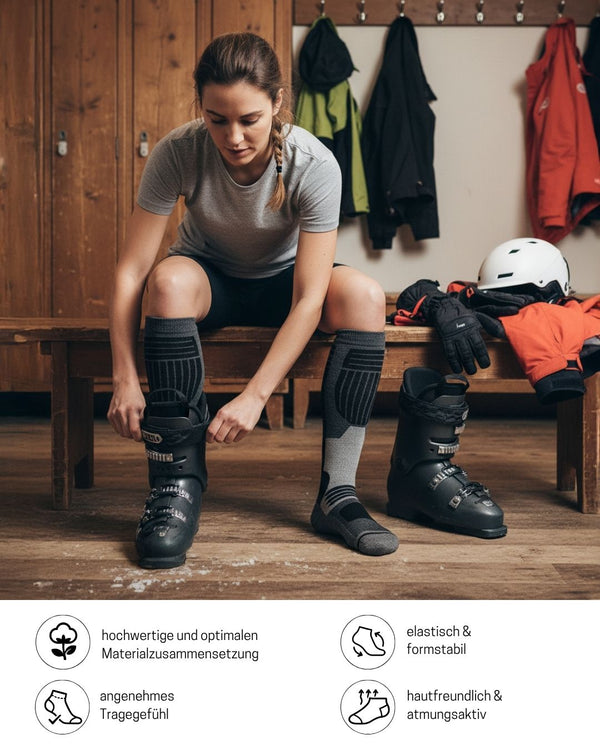 Damen Merino Skisocken 2 Paar Thermo Winter Kniestrümpfe mit Polsterung für Ski und Snowboard