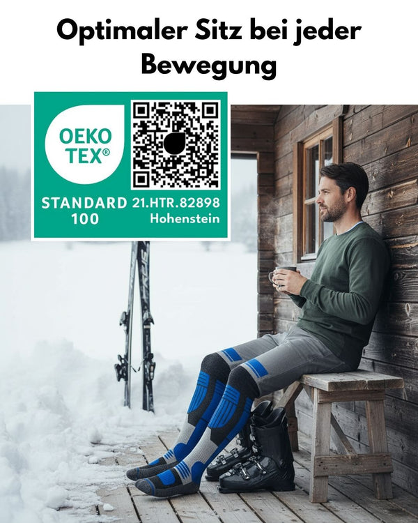Herren Merino Skisocken 2 Paar Thermo Winter Kniestrümpfe mit Polsterung für Ski und Snowboard
