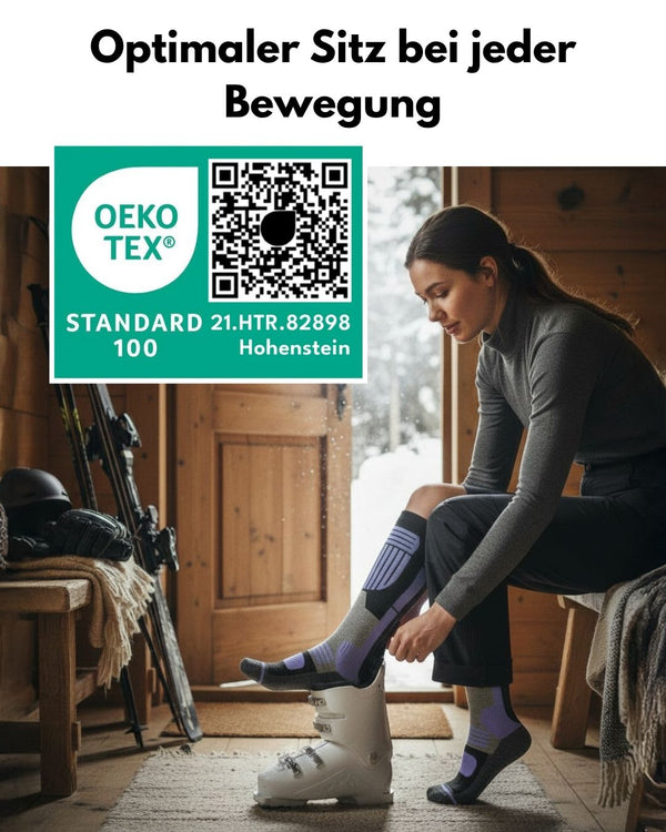 Damen Merino Skisocken 2 Paar Thermo Winter Kniestrümpfe mit Polsterung für Ski und Snowboard