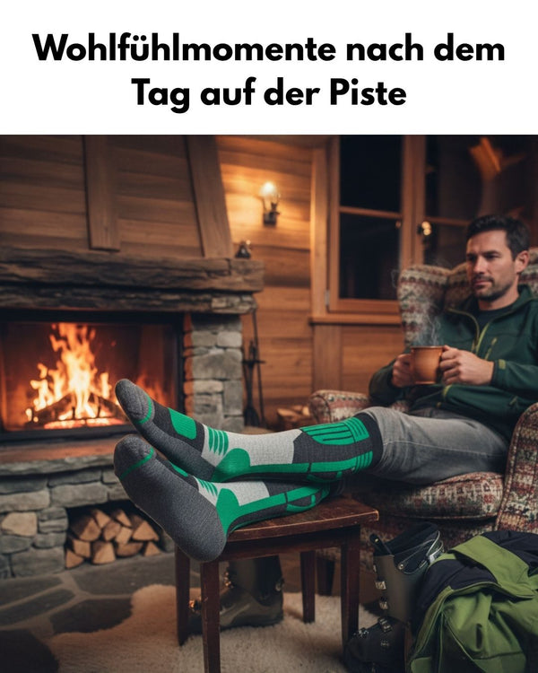 Herren Merino Skisocken 2 Paar Thermo Winter Kniestrümpfe mit Polsterung für Ski und Snowboard