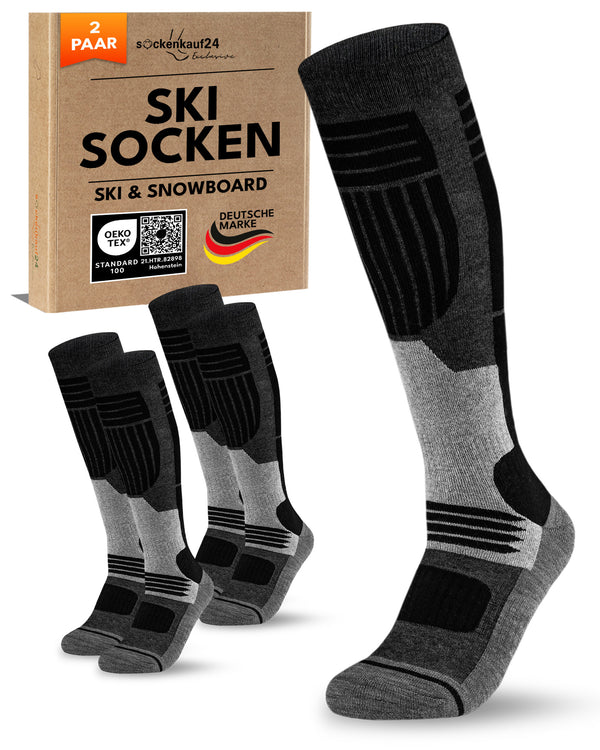 Damen Merino Skisocken 2 Paar Thermo Winter Kniestrümpfe mit Polsterung für Ski und Snowboard
