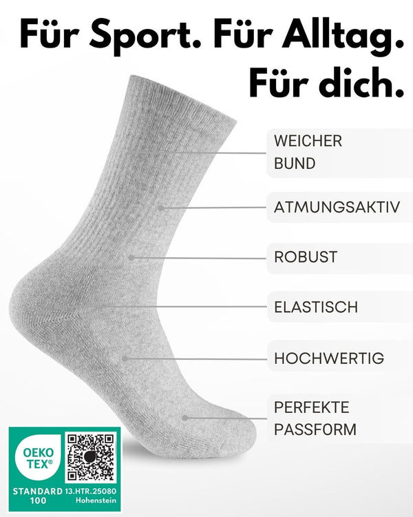 10 Paar Sportsocken Tennissocken Herren Damen Atmungsaktive Crew Socken Baumwolle