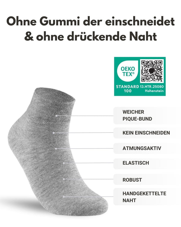 10 Paar kurze Diabetikersocken für Herren & Damen ohne Gummibund & ohne Naht Quarter Diabetiker Socken Kurzschaft mit Komfortbund ohne Gummi