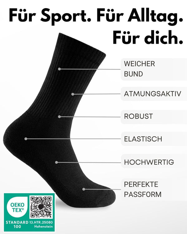 10 Paar Sportsocken Tennissocken Herren Damen Atmungsaktive Crew Socken Baumwolle