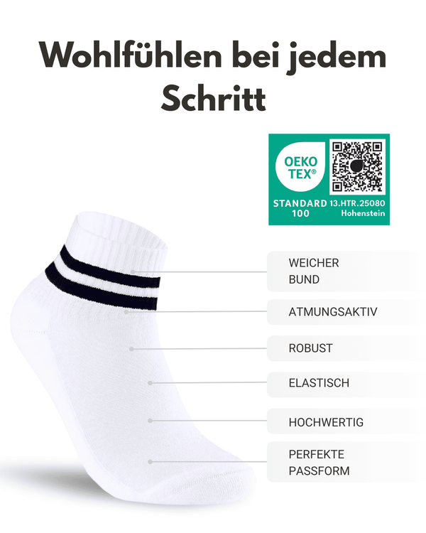 10 Paar kurze Sportsocken Herren Weiß 47-50 Quarter Tennissocken Atmungsaktive Baumwolle