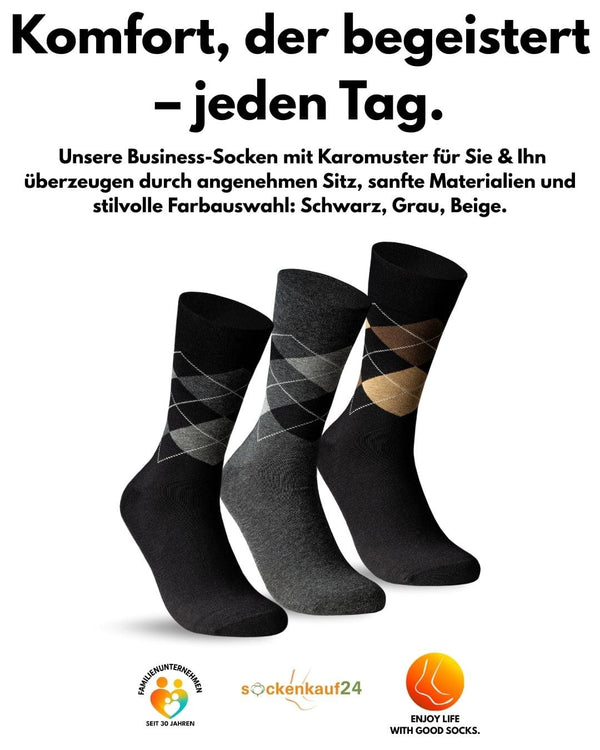 6 Paar Socken Kariert Herren Damen Karo Business-Socken Rautemmuster Baumwolle Komfortbund