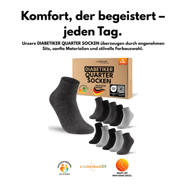 Quarter Diabetiker Socken mit Komfortbund