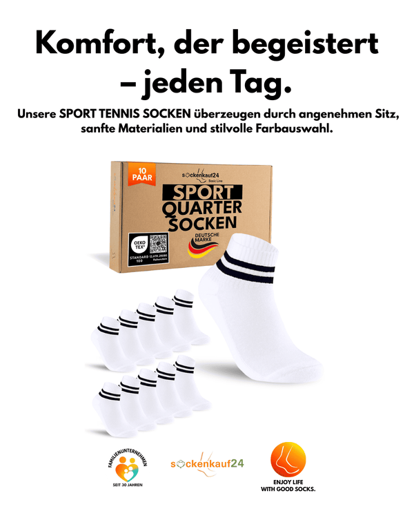 10 Paar kurze Sportsocken Herren Weiß 47-50 Quarter Tennissocken Atmungsaktive Baumwolle