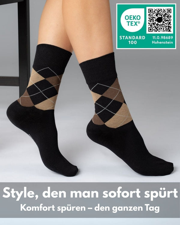 6 Paar Socken Kariert Herren Damen Karo Business-Socken Rautemmuster Baumwolle Komfortbund