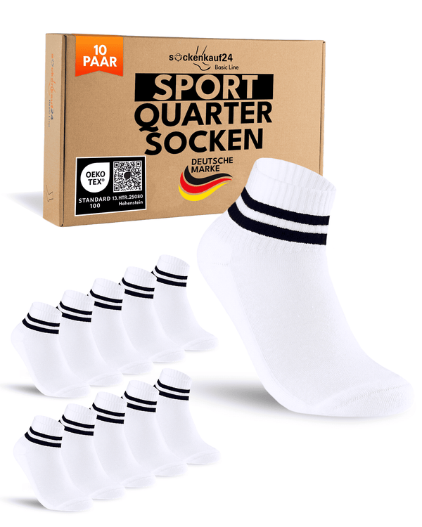 10 Paar kurze Sportsocken Herren Weiß 47-50 Quarter Tennissocken Atmungsaktive Baumwolle