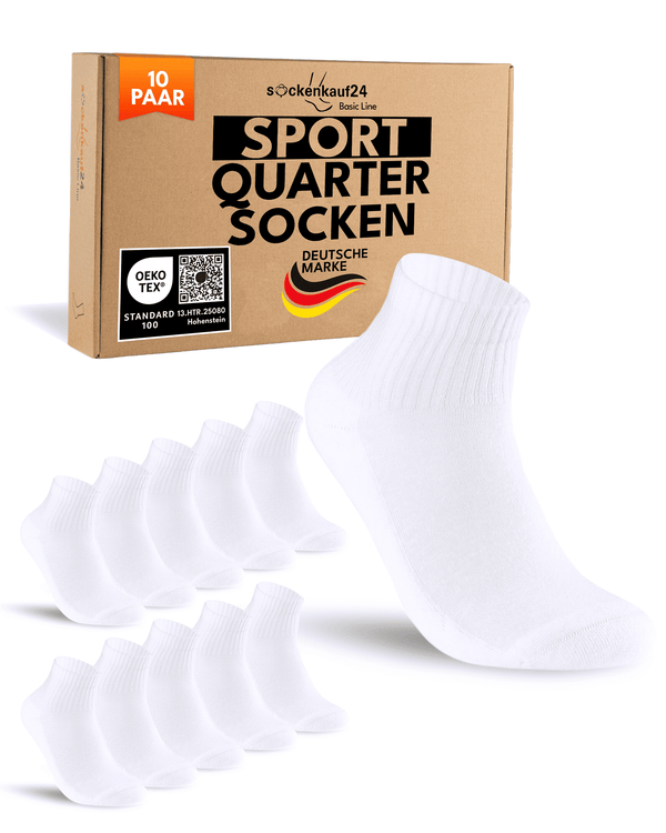 10 Paar kurze Sportsocken Herren Weiß 47-50 Quarter Tennissocken Atmungsaktive Baumwolle