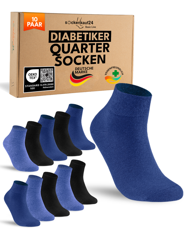 10 Paar kurze Diabetikersocken für Herren & Damen ohne Gummibund & ohne Naht Quarter Diabetiker Socken Kurzschaft mit Komfortbund ohne Gummi