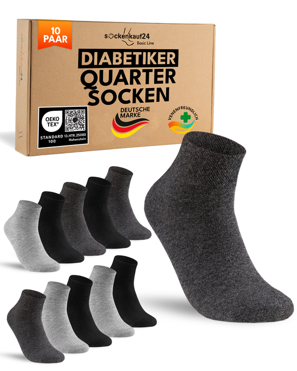 10 Paar kurze Diabetikersocken für Herren & Damen ohne Gummibund & ohne Naht Quarter Diabetiker Socken Kurzschaft mit Komfortbund ohne Gummi