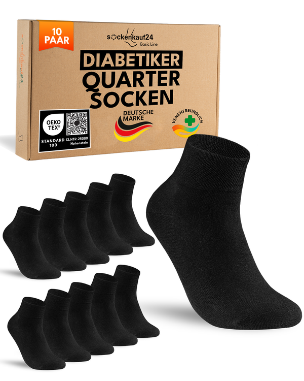 10 Paar kurze Diabetikersocken für Herren & Damen ohne Gummibund & ohne Naht Quarter Diabetiker Socken Kurzschaft mit Komfortbund ohne Gummi