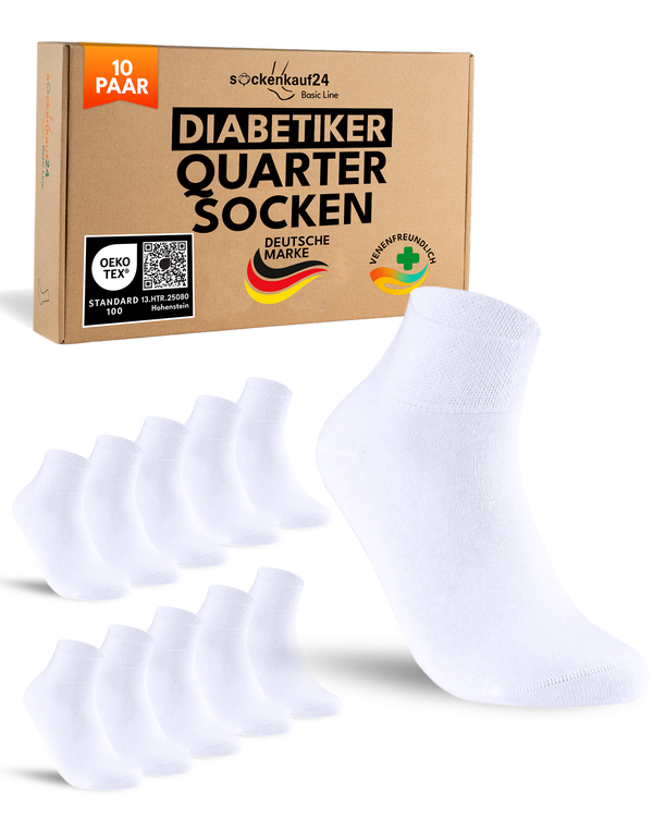 10 Paar kurze Diabetikersocken für Herren & Damen ohne Gummibund & ohne Naht Quarter Diabetiker Socken Kurzschaft mit Komfortbund ohne Gummi