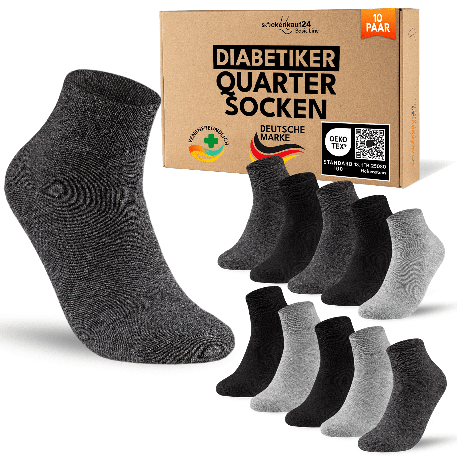 Quarter Diabetiker Socken mit Komfortbund