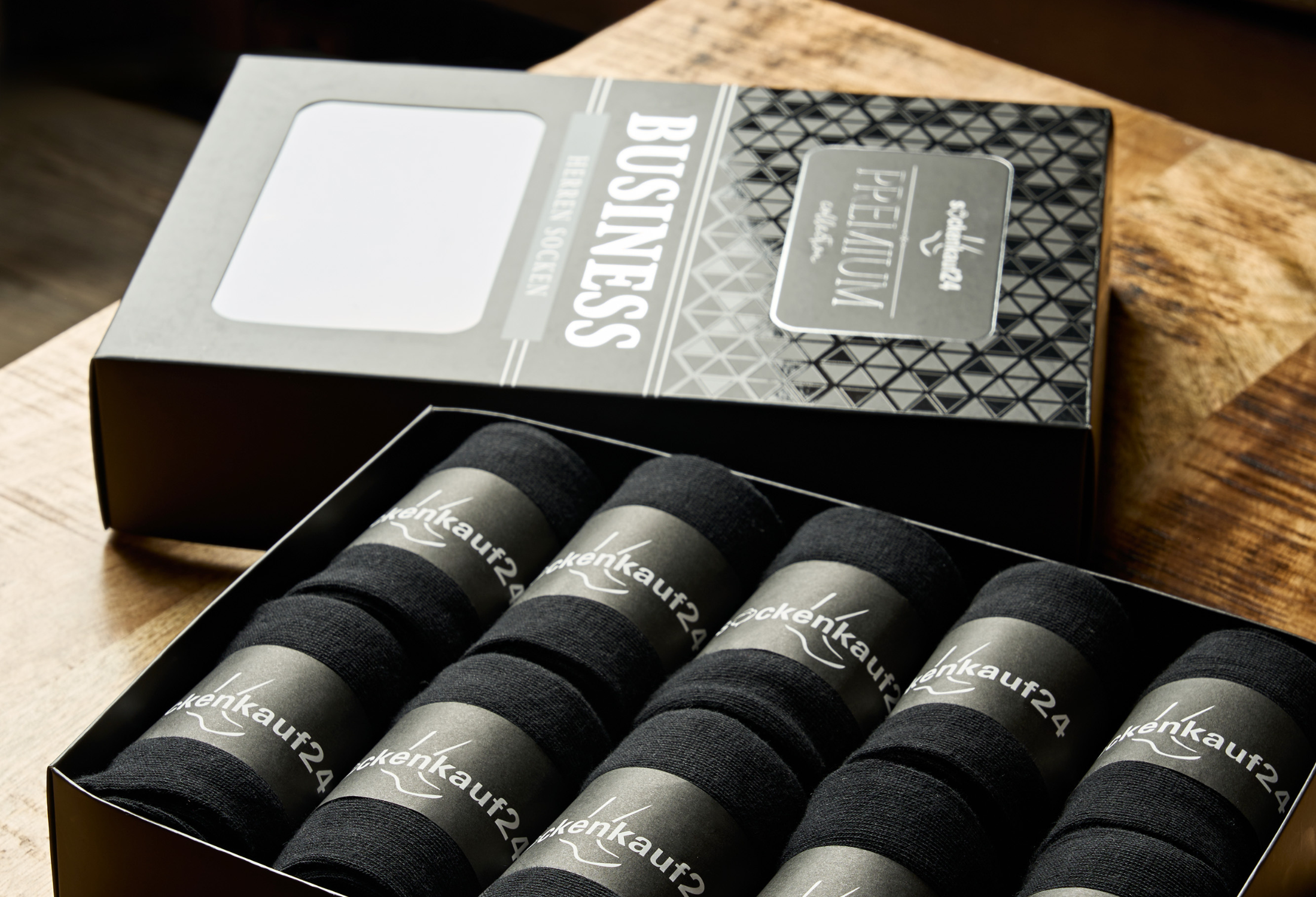 Premium Business Socken in Schwarz in edler Box