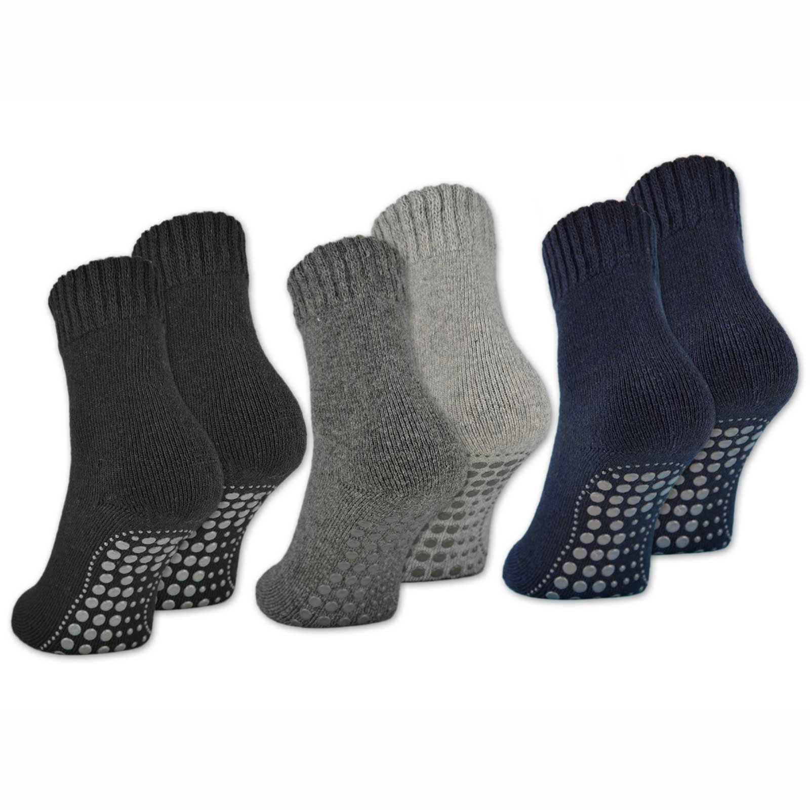2 | mit Damen Paar 4 Socken Sockenkauf24 und | ABS – Wolle Herren Anti Rutsch 6