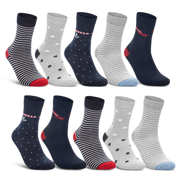 10 Paar Damen Socken Mehrfarbig Streifen Punkte Maritim Baumwolle (34857)