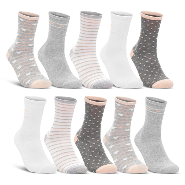 10 Paar Damen Socken Mehrfarbig Streifen Punkte Herzen Baumwolle (34911/2)