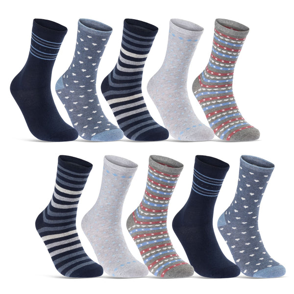 10 Paar Damen Socken Mehrfarbig Streifen Punkte Herzen Baumwolle (34977/2)