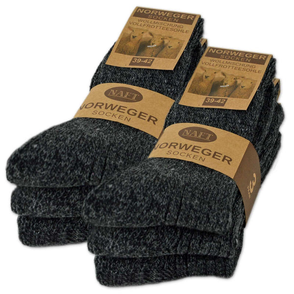 6 Paar Norweger Socken mit Wolle Damen & Herren Wintersocken Anthrazit (10500)