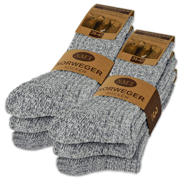 6 Paar Norweger Socken mit Wolle Damen & Herren Wintersocken Grau (10500)